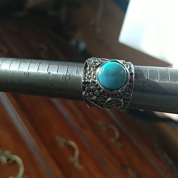 Nwt Arizona turquoise sterling silver 925 cigar band shape ring wide band - Picture 9 of 9